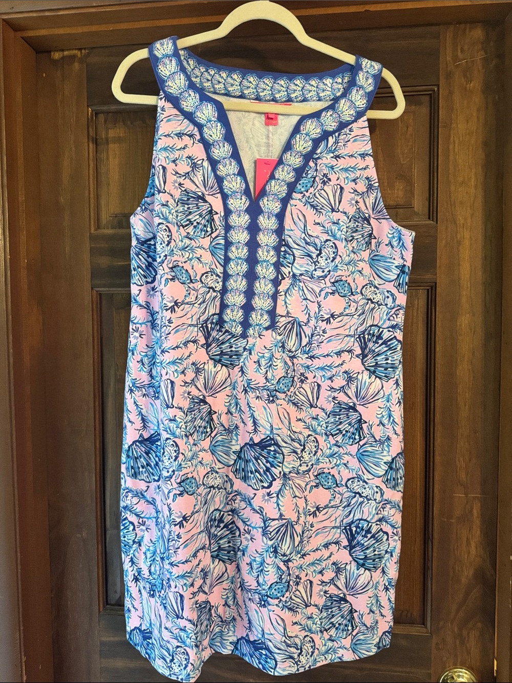 Lilly Pulitzer Pink and Blue Printed Shell-Print Shift Dress